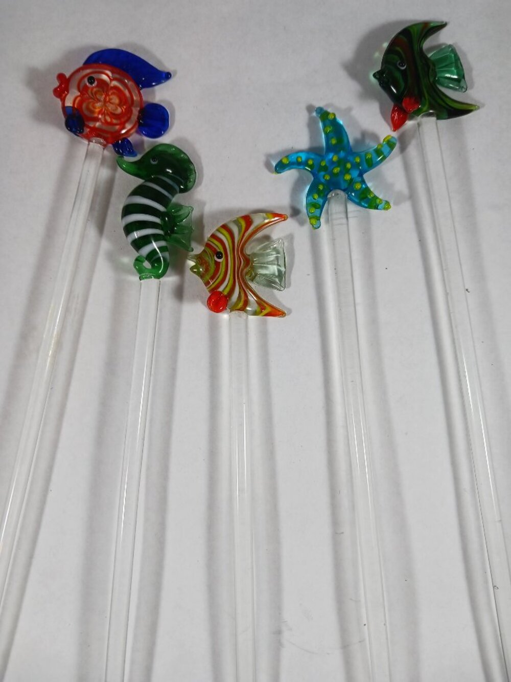 5pcs Vintage Murano Style Tropical Sea Life Glass Cocktail Swizzle Sticks - Picture 9 of 10